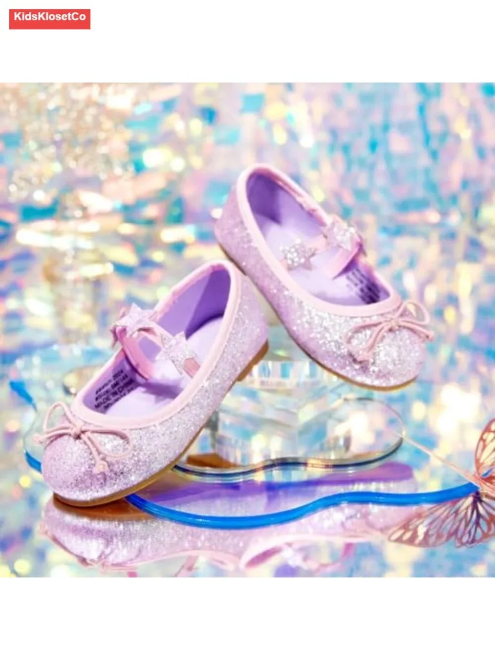 Toddler Girls Mary Jane Flats Ballerina Dress Shoes with Glitter Sparkle